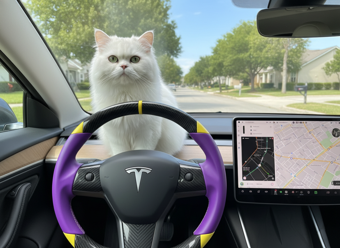 Purple and yellow Carbon Fiber Tesla Model 3 Custom Steering Wheel -DYNA(2017-2023.9) Axeco