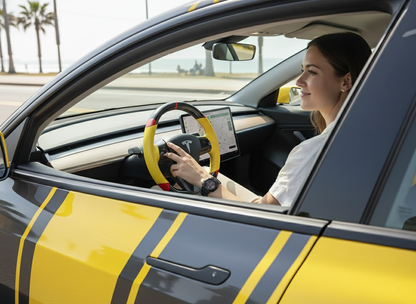 Yellow and red Carbon Fiber Tesla Model 3 Custom Steering Wheel -DYNA(2017-2023.9) Axeco