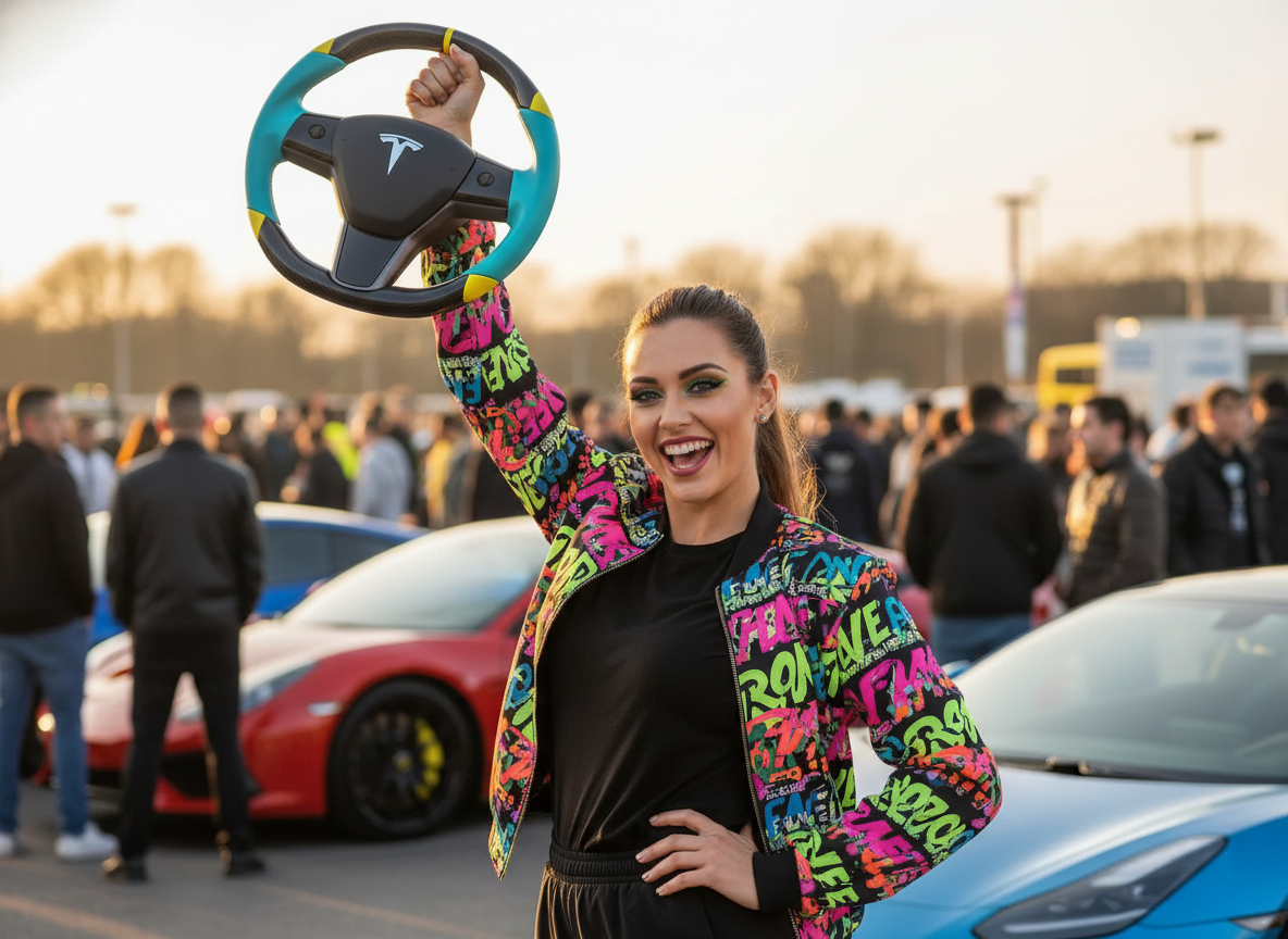 Light blue and yellow Carbon Fiber Tesla Model 3 Custom Steering Wheel -DYNA(2017-2023.9) Axeco