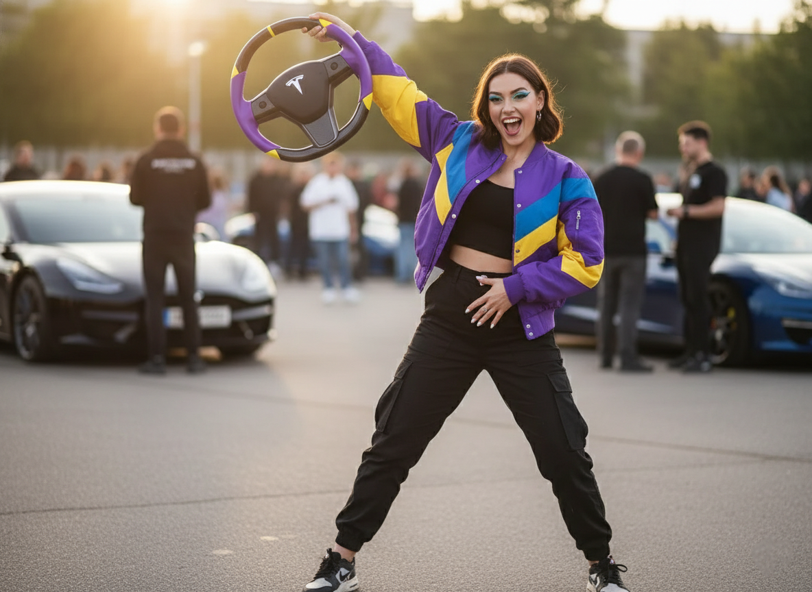 Purple and yellow Carbon Fiber Tesla Model 3 Custom Steering Wheel -DYNA(2017-2023.9) Axeco