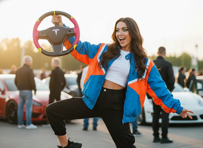 Pink and yellow Carbon Fiber Tesla Model 3 Custom Steering Wheel -DYNA(2017-2023.9) Axeco