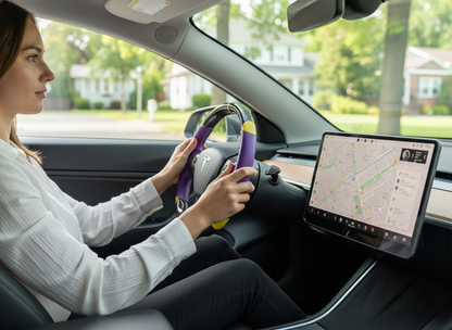 Purple and yellow Carbon Fiber Tesla Model 3 Custom Steering Wheel -DYNA(2017-2023.9) Axeco