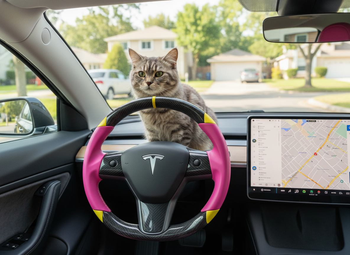 Pink and yellow Carbon Fiber Tesla Model 3 Custom Steering Wheel -DYNA(2017-2023.9) Axeco