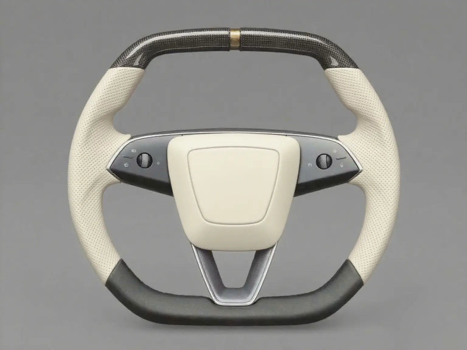 Off-White and Black Carbon Biber Tesla Model Y L steering wheel - Super Enhancer (2025.8) Axeco