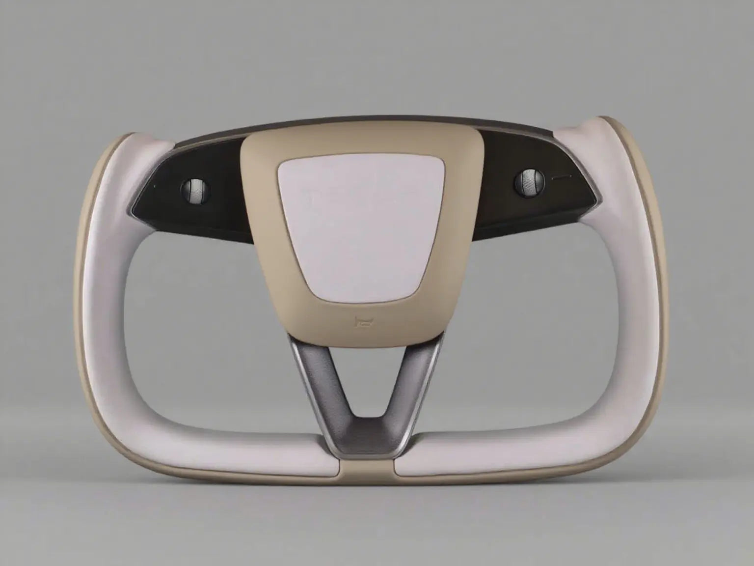 Off-white and brown Tesla Yoke model Y Juniper Steering Wheel(2025+) Axeco