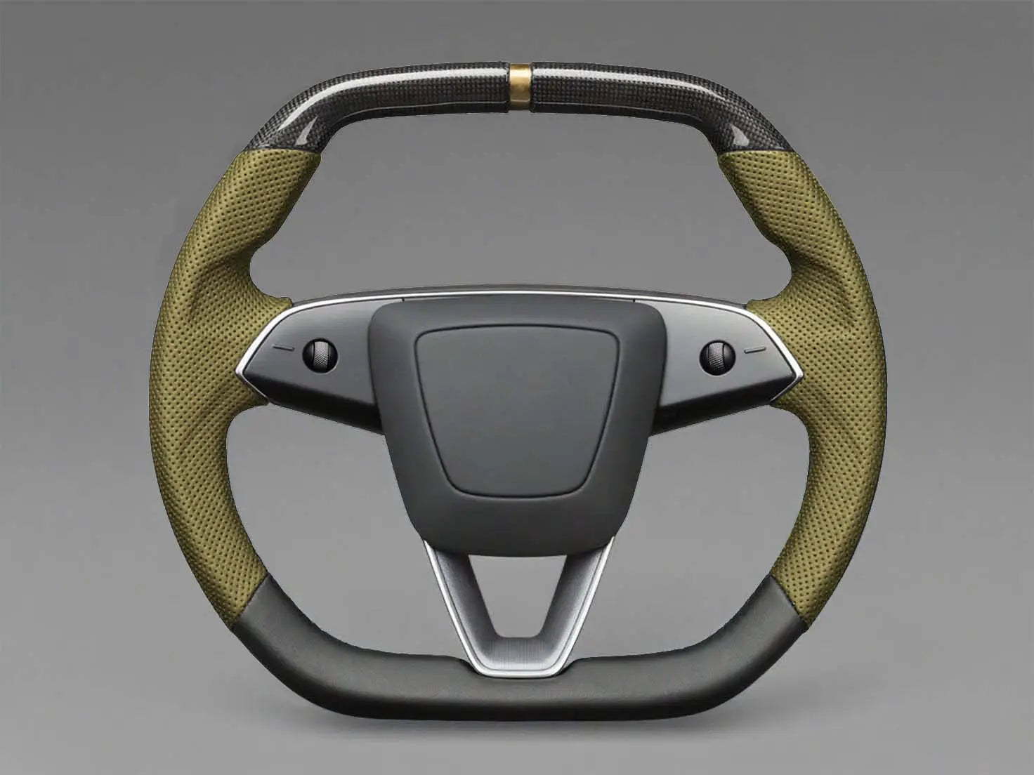 Olive green - Black Carbon Fiber Tesla model 3 highland Steering Wheel -Super Enhancer(2023.9+) Axeco