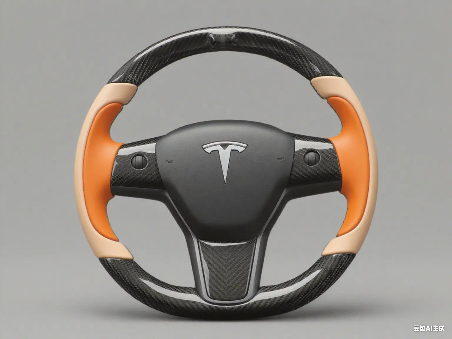 Orange-Light Beige Carbon Fiber Tesla model 3 Steering Wheel -Track Master(2023.9+) Axeco