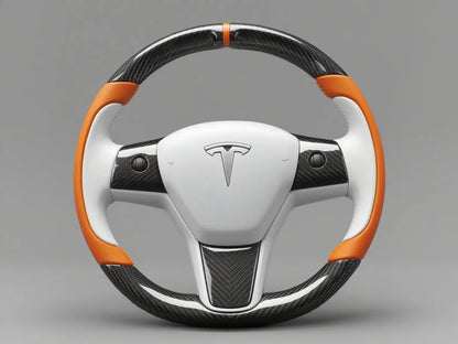 Orange-While Tesla Model 3 Carbon Fiber Steering Wheel-Track Master(2017-2023.8) Axeco