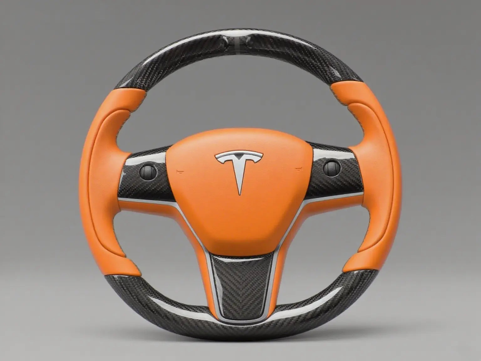 Orange and Black Carbon Fiber Tesla Steering Wheel-Track Master(2017.2023.8) Axeco