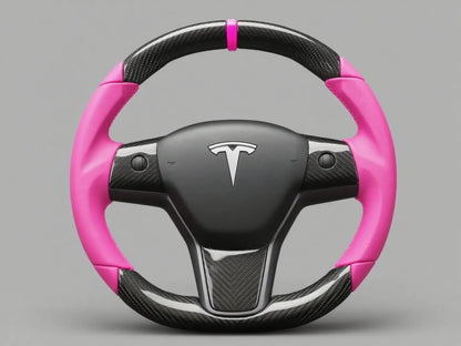 Pink Carbon Fiber Tesla Model Y Steering Wheel - DYNA (2020-2024) Axeco