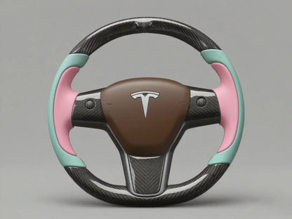 Pink-Light Green Carbon Fiber Tesla model 3 Steering Wheel -Track Master(2023.9+) Axeco