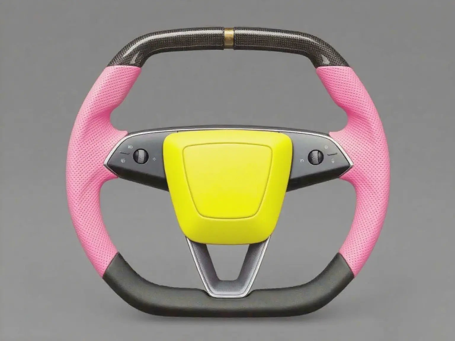 Pink and Yellow carbon fiber Tesla Model Y L steering wheel - Super Enhancer (2025.8) Axeco
