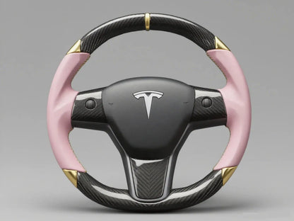 Pink and gold trim Tesla Model Y steering wheel - DYNA (2020-2024) Axeco