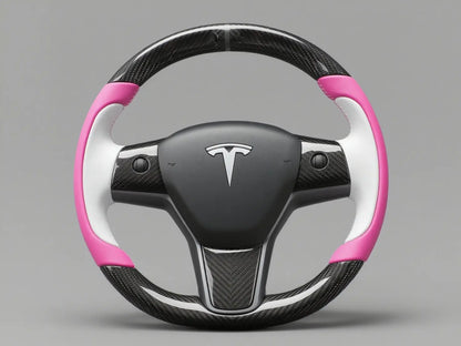 Pink-white Tesla Model 3 Carbon Fiber Steering Wheel-Track Master(2017-2023.8) Axeco