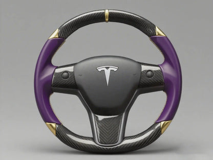 Purple Carbon Fiber Tesla Model 3 Steering Wheel -DYNA(2017-2023.9) Axeco