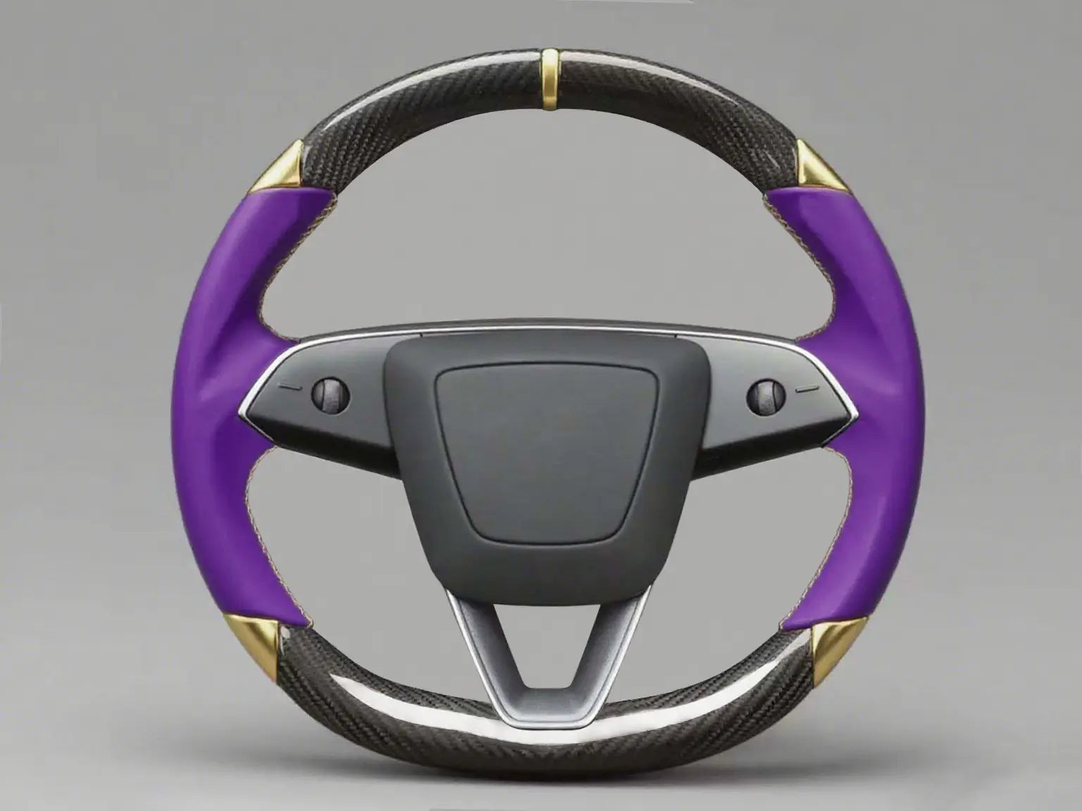 Purple Leather Carbon Fiber Customize Tesla Model Y Juniper Steering Wheel - DYNA (2025+) Axeco