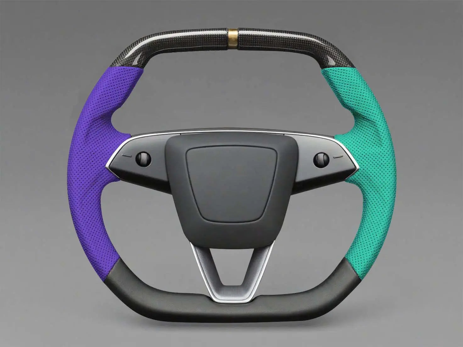 Purple and greenish-blue - Black Carbon Fiber Tesla model 3 highland Steering Wheel -Super Enhancer(2023.9+) Axeco