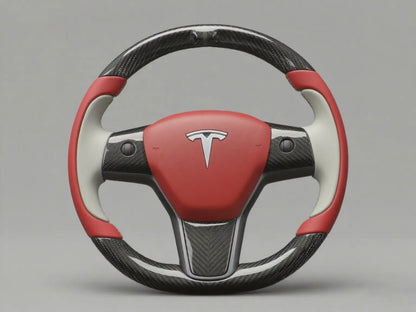 Red-Gray Tesla Model 3 Carbon Fiber Steering Wheel-Track Master(2017-2023.8) Axeco