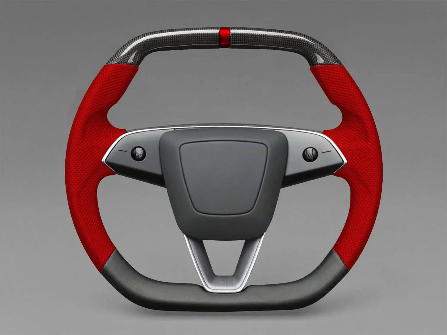 Red Leather Carbon Fiber Customize Tesla mode 3 highland Steering Wheel - Super Enhancer(2023.9+) Axeco