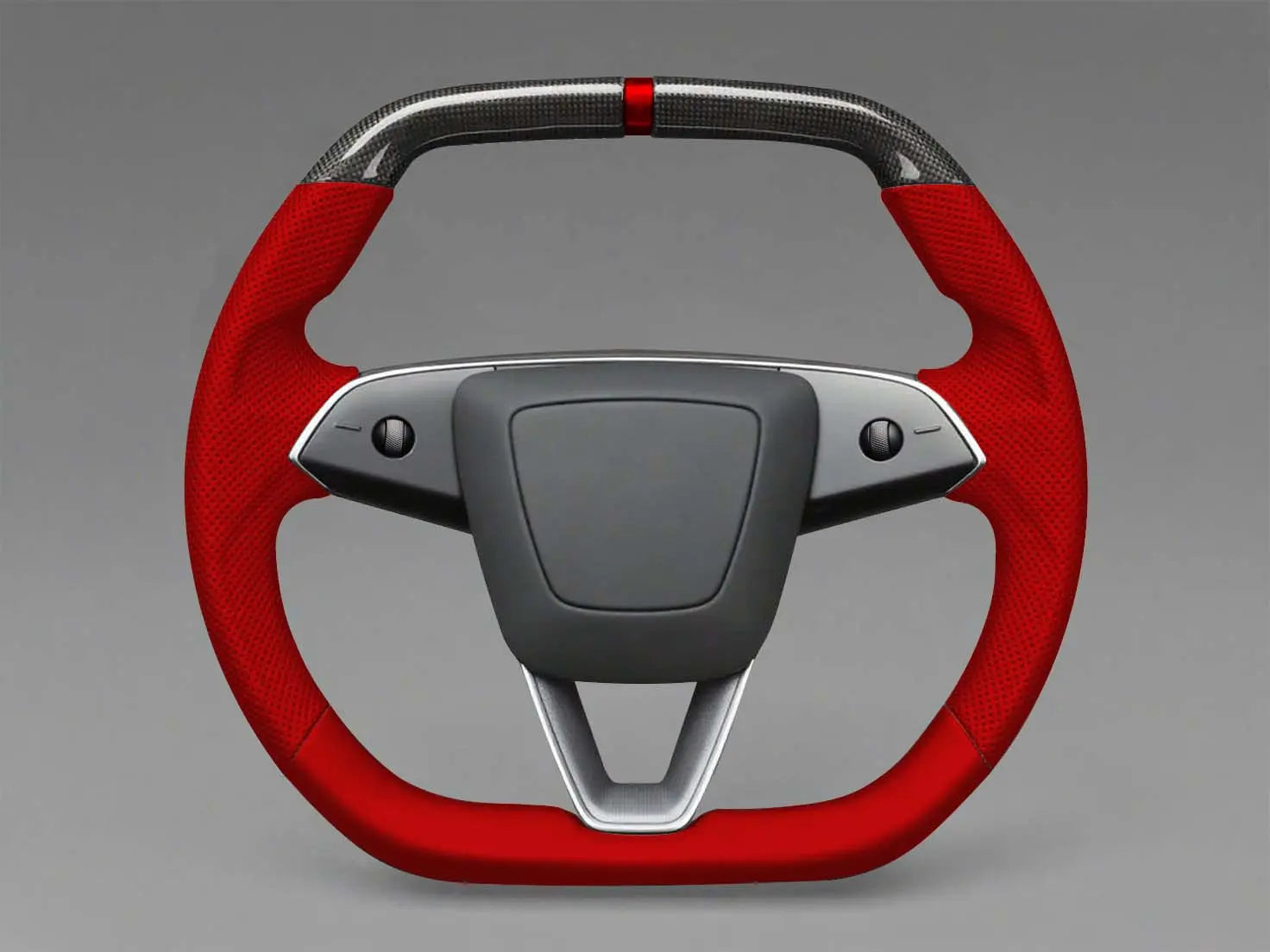 Red Leather Carbon Fiber Customize Tesla mode 3 highland Steering Wheel - Super Enhancer(2023.9+) Axeco