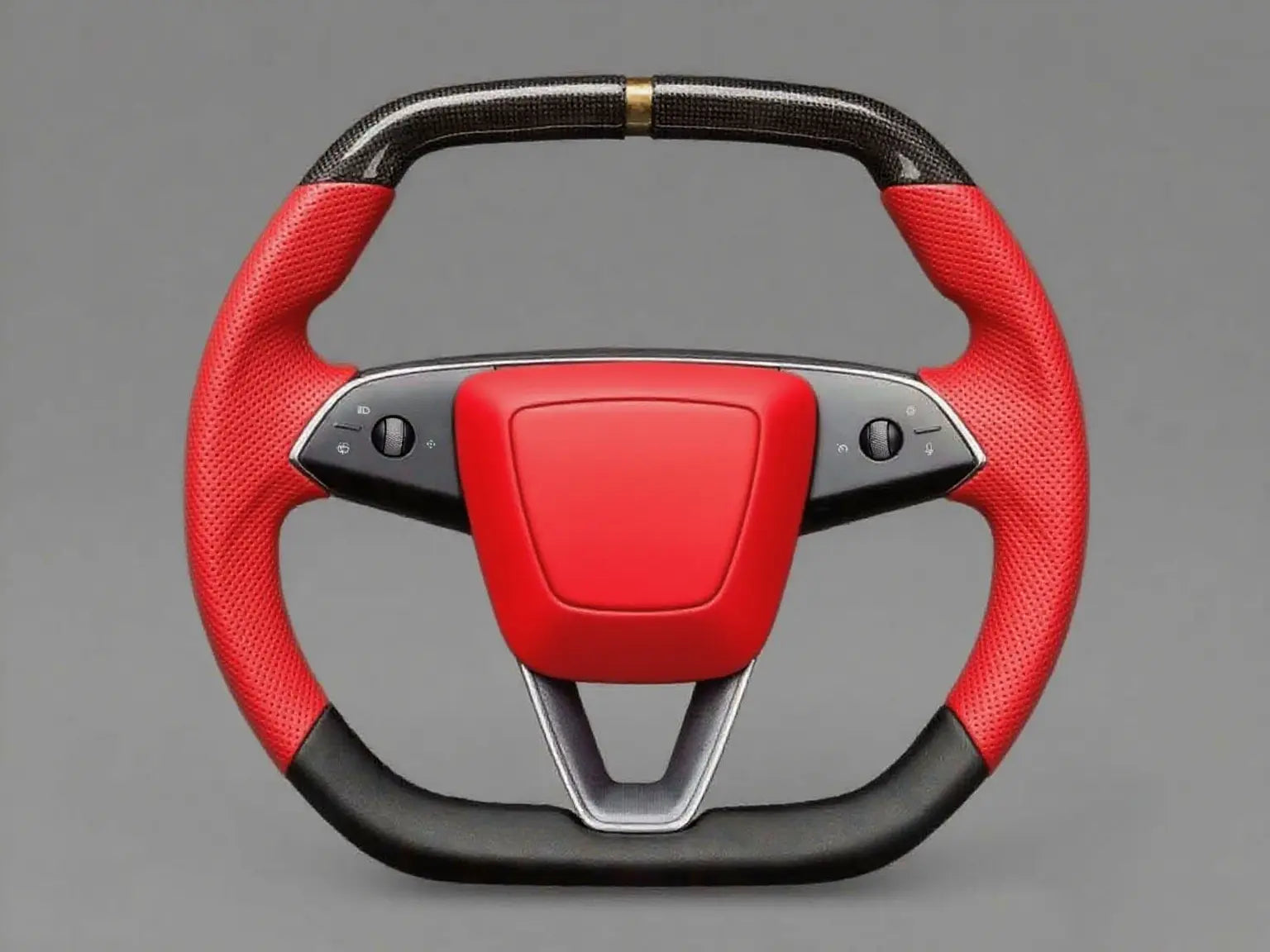 Red and Black Carbon Biber Tesla Model Y L steering wheel - Super Enhancer (2025.8) Axeco