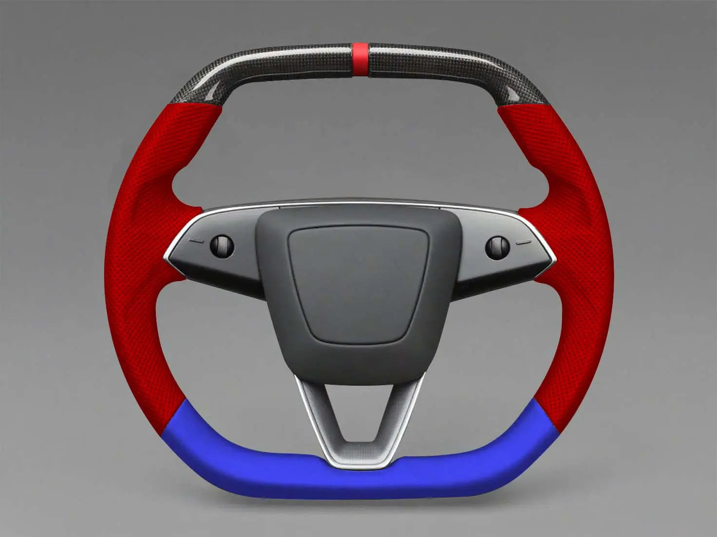 Red and Blue Leather Carbon Fiber Customize Tesla mode 3 highland Steering Wheel - Super Enhancer(2023.9+) Axeco