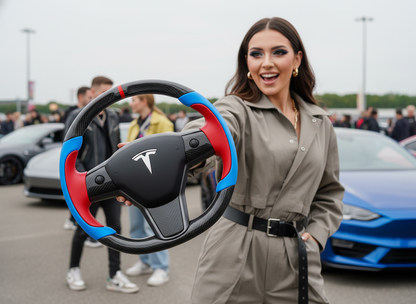 Blue and Red Carbon Fiber Tesla model 3 Steering Wheel -Track Master(2023.9+) Axeco