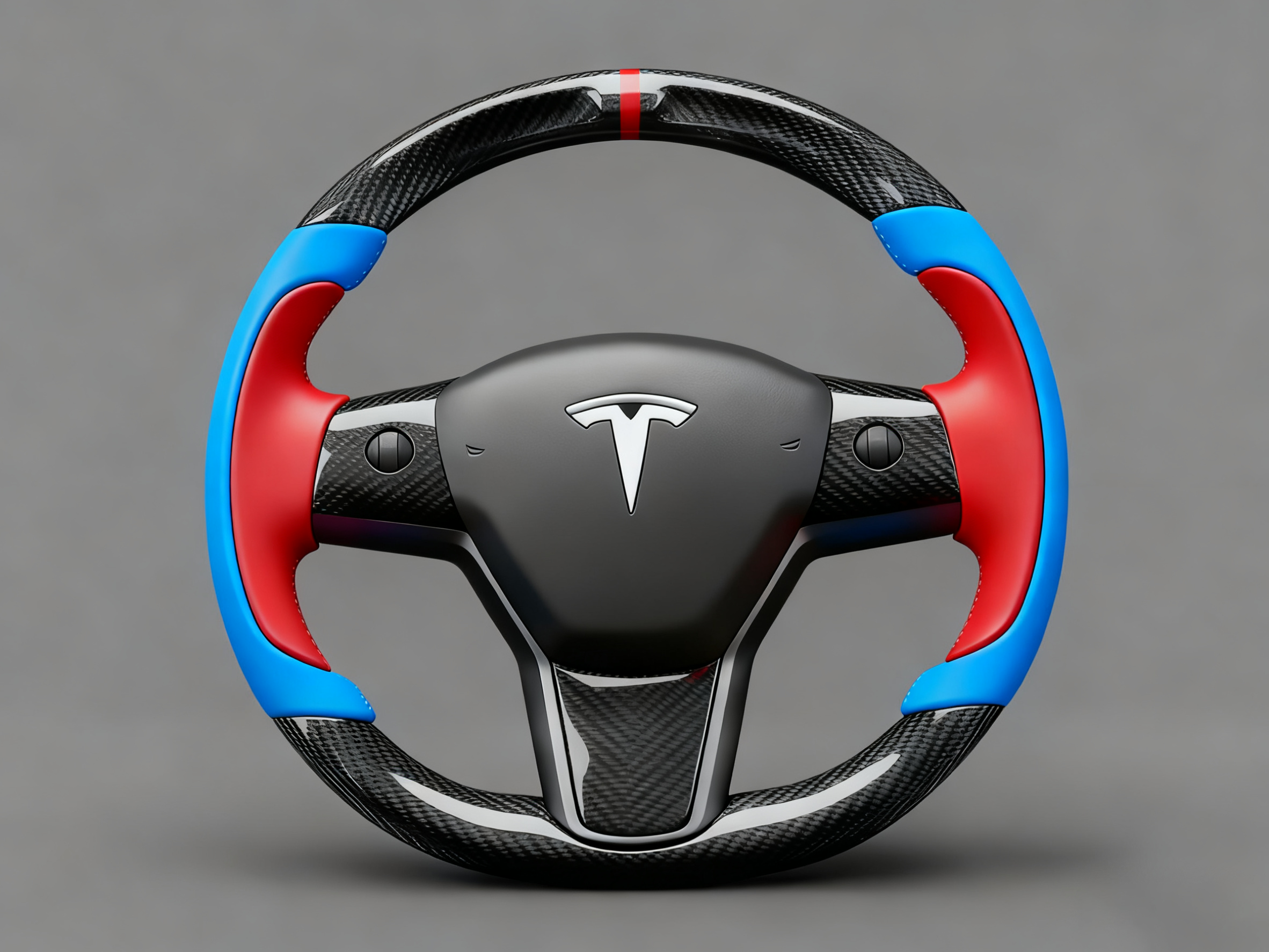 Blue and Red Carbon Fiber Tesla model 3 Steering Wheel -Track Master(2023.9+) Axeco