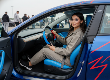 Blue and Red Carbon Fiber Tesla model 3 Steering Wheel -Track Master(2023.9+) Axeco
