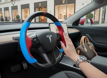 Blue and Red Carbon Fiber Tesla model 3 Steering Wheel -Track Master(2023.9+) Axeco