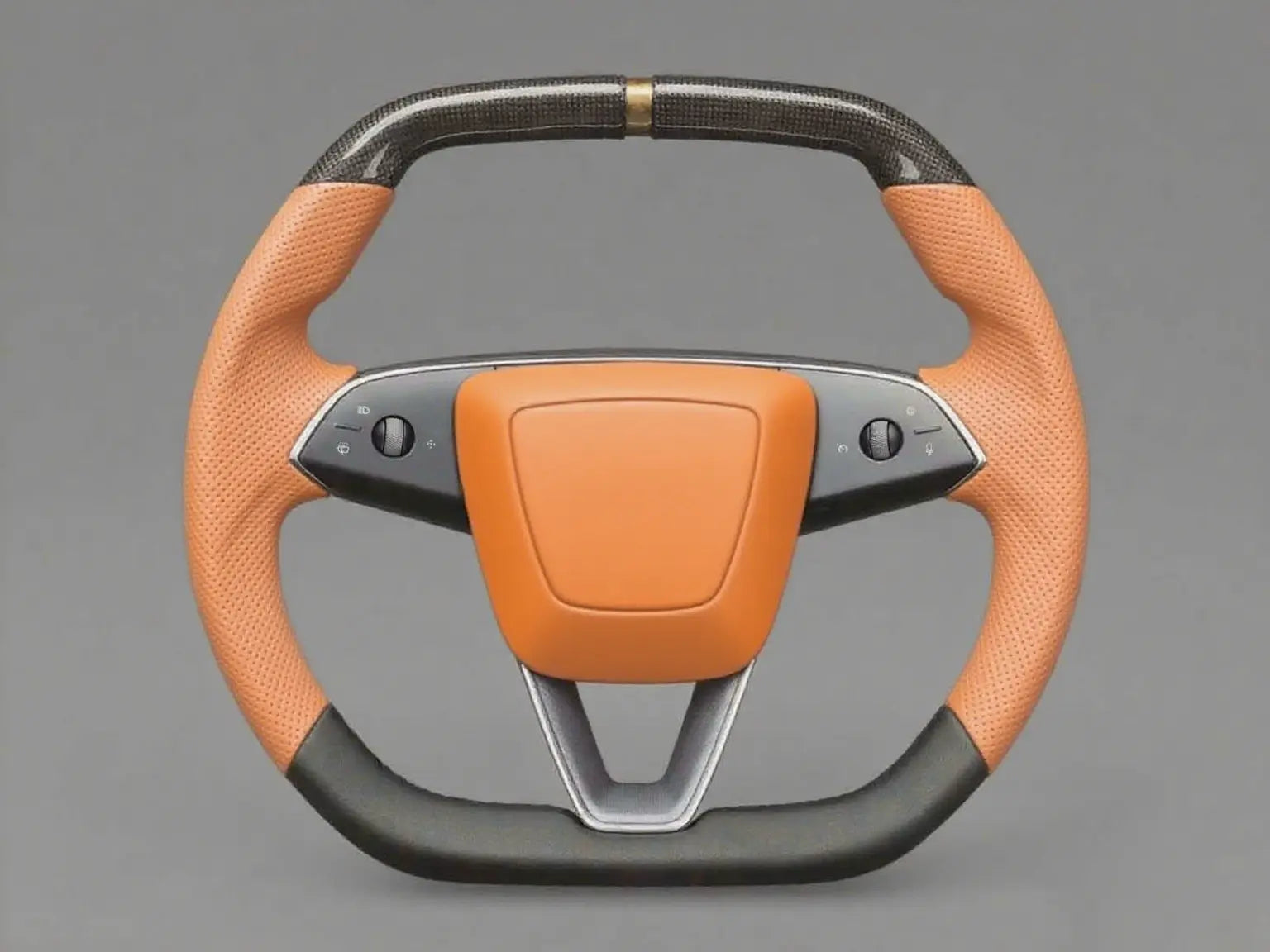 Vitality Orange and Black Carbon Fiber Tesla Model YL Steering Wheel - Super Enhancer (2025.8) Axeco