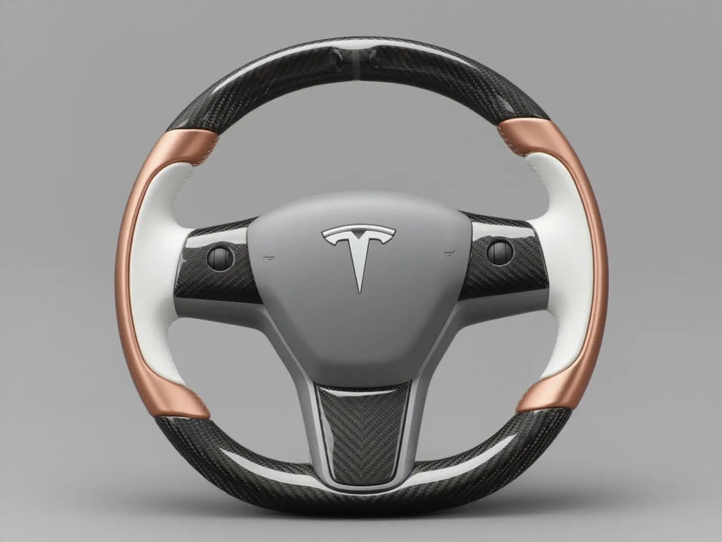 White-Golden Tesla Model 3 Carbon Fiber Steering Wheel-Track Master(2017-2023.8) Axeco
