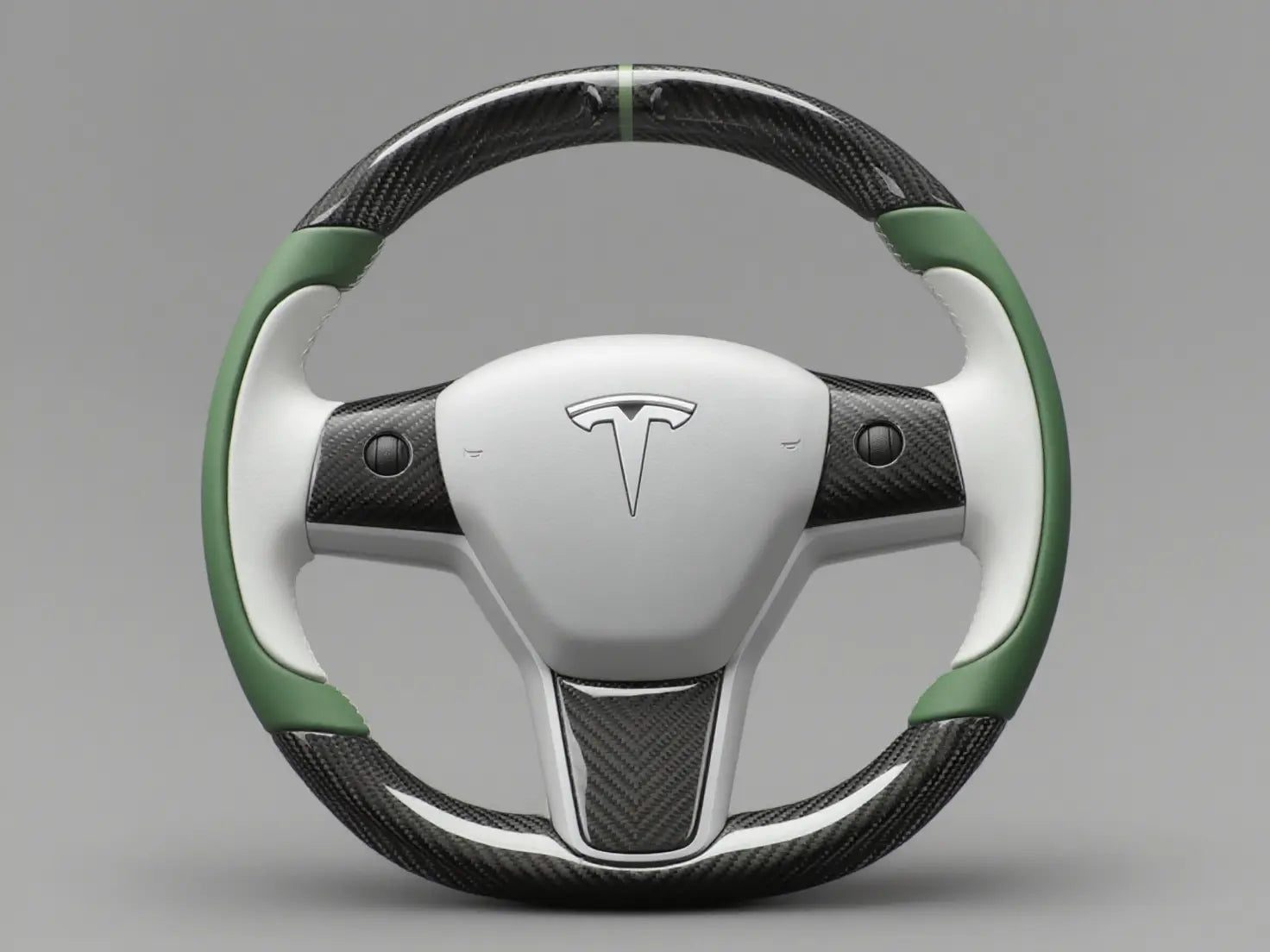 White-Green Tesla Model 3 Carbon Fiber Steering Wheel-Track Master(2017-2023.8) Axeco