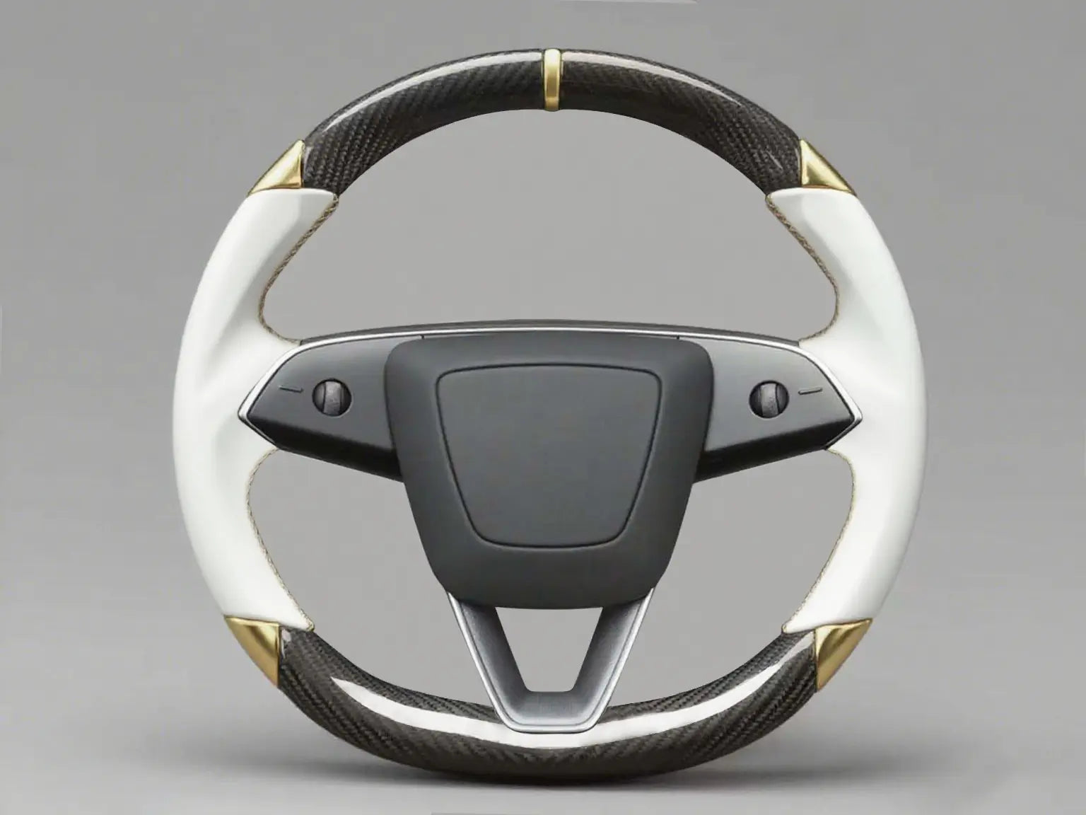 White Leather Carbon Fiber Customize Tesla Model Y Juniper Steering Wheel - DYNA (2025+) Axeco