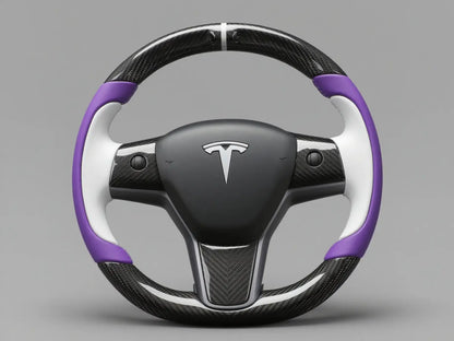 White-Purple  Tesla Model 3 Carbon Fiber Steering Wheel-Track Master(2017-2023.8) Axeco