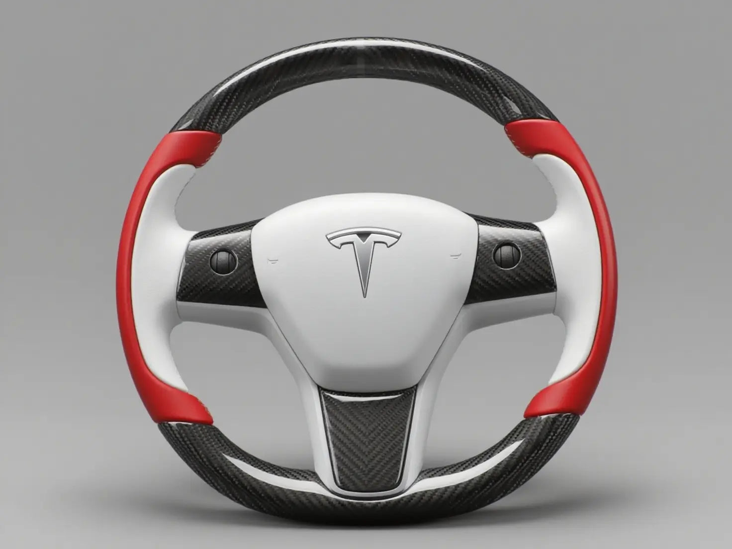 White and red Carbon Fiber Tesla Model 3 Steering Wheel-Track Master(2017-2023.8) Axeco