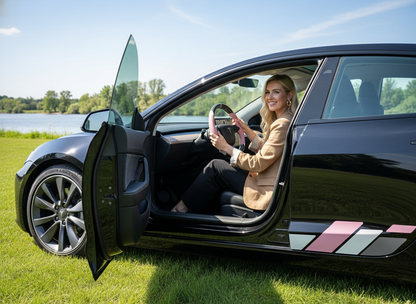 Pink and white Leather Carbon Fiber Customize Tesla Model Y Juniper Steering Wheel - DYNA (2025+) Axeco