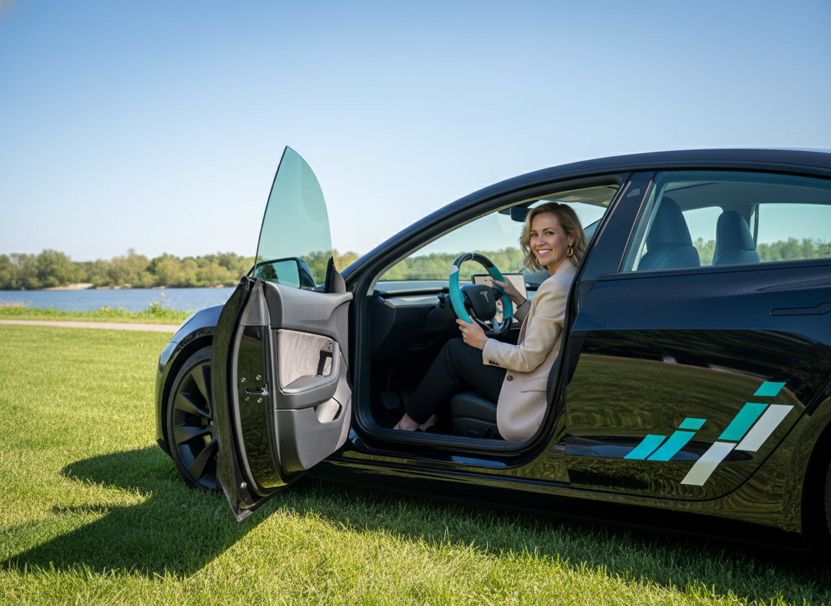 Mint green and white Leather Carbon Fiber Customize Tesla Model Y Juniper Steering Wheel - DYNA (2025+) Axeco