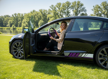 Purple and white Leather Carbon Fiber Customize Tesla Model Y Juniper Steering Wheel - DYNA (2025+) Axeco