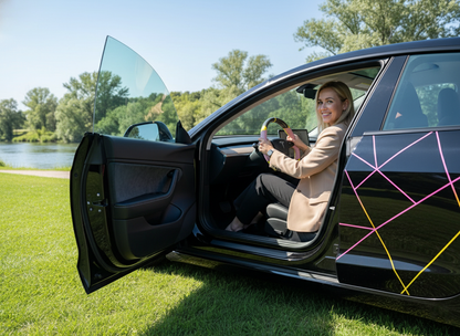 Pink and yellow Leather Carbon Fiber Customize Tesla Model Y Juniper Steering Wheel - DYNA (2025+) Axeco