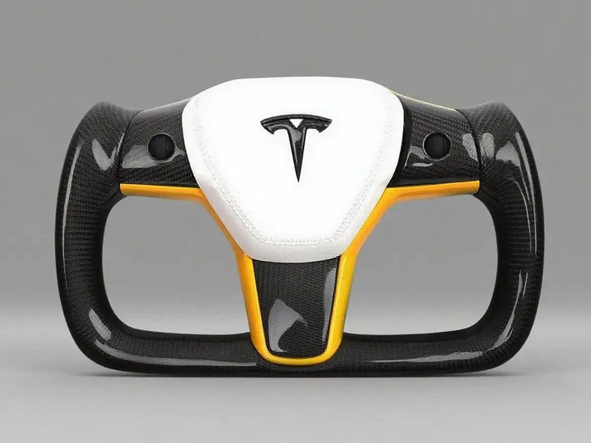 Yellow Black Carbon Fiber Tesla Model Y Yoke Steering Wheel(2020-2024) Axeco