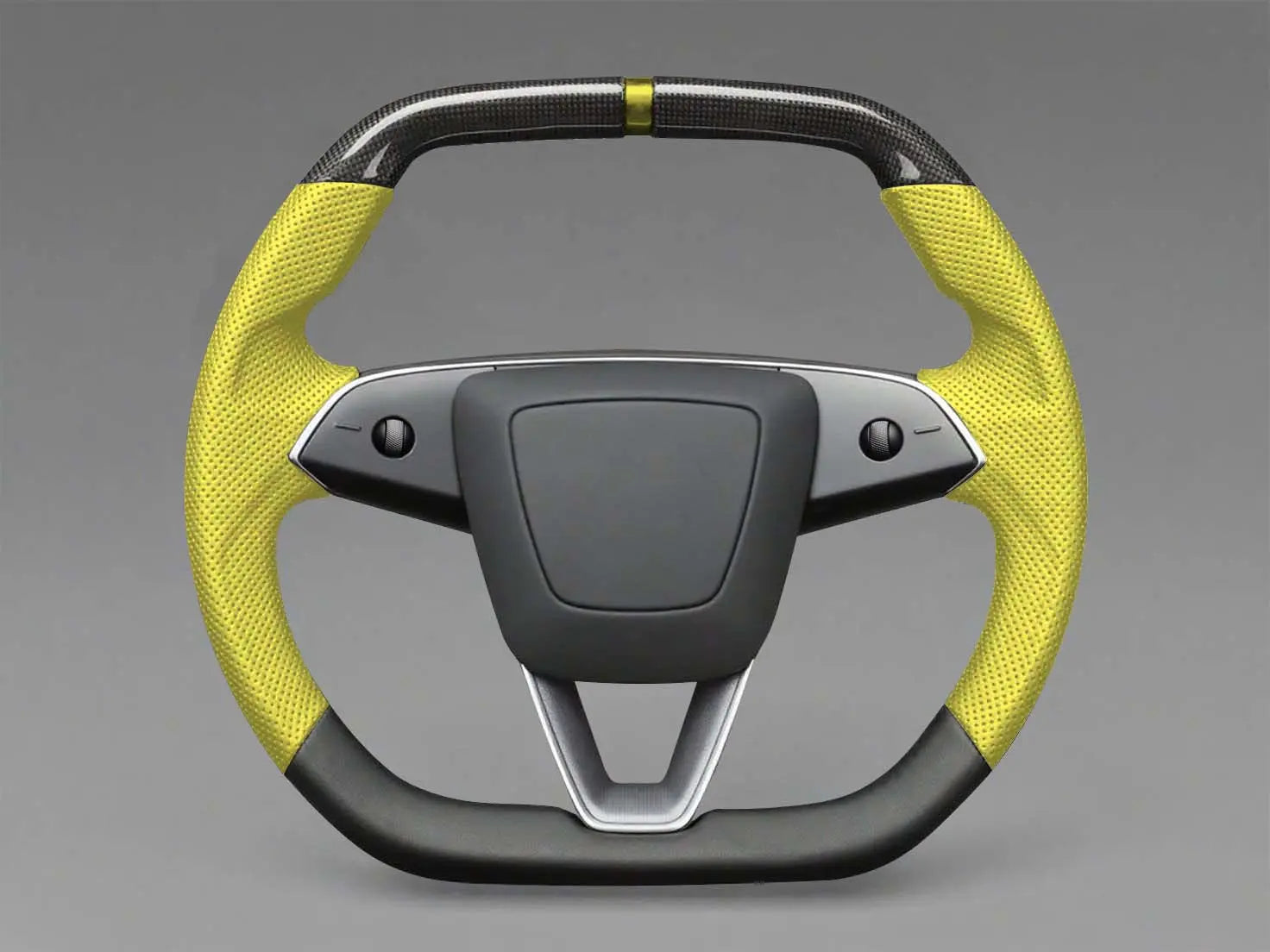 Yellow - Black Carbon Fiber Tesla model 3 highland Steering Wheel -Super Enhancer(2023.9+) Axeco