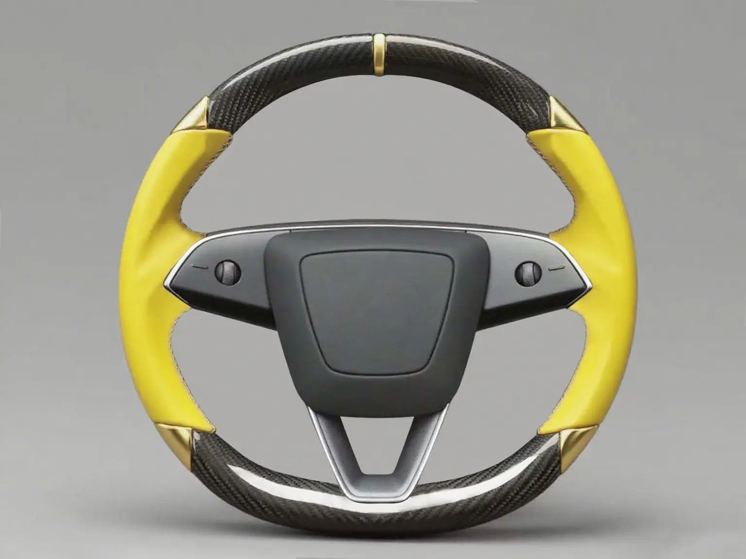 Yellow  Carbon Fiber Customize Tesla Model Y Juniper Steering Wheel - DYNA (2025+) Axeco