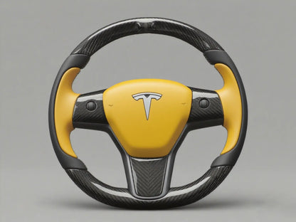 Yellow Tesla Model 3 Carbon Fiber Steering Wheel-Track Master(2017-2023.8) Axeco
