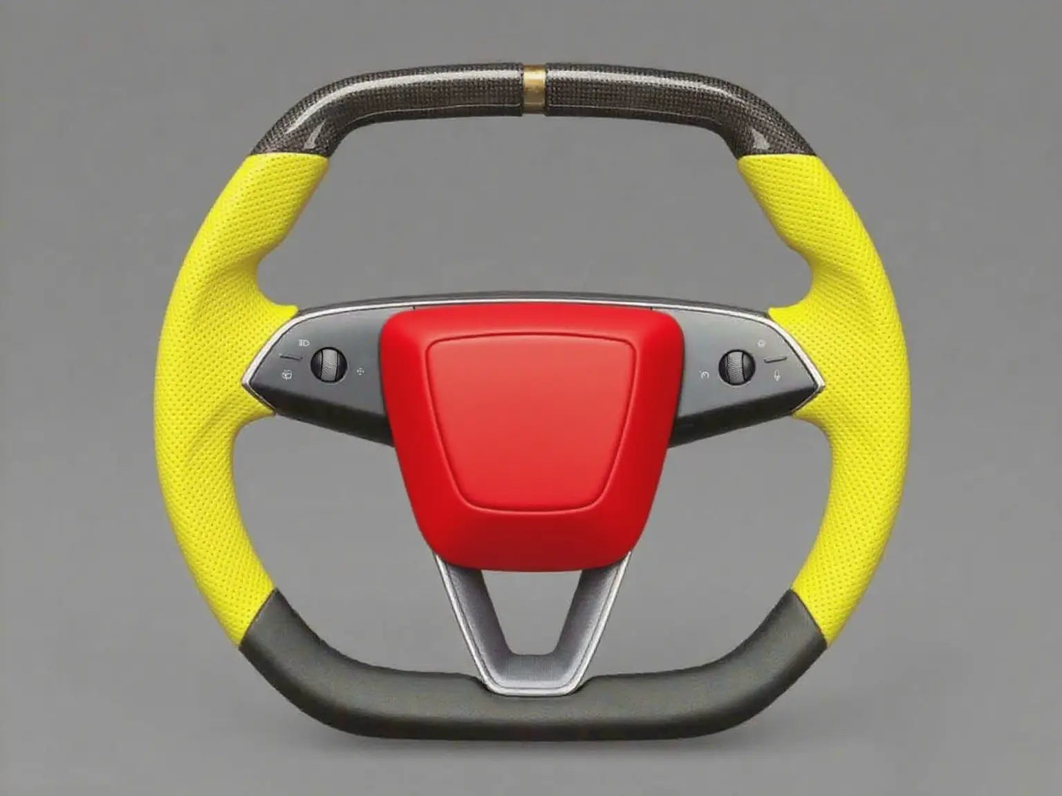Yellow and Red Carbon Fiber Tesla Model YL Steering Wheel - Super Enhancer (2025.8) Axeco