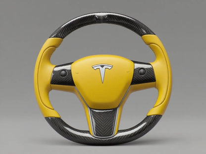 Yellow and black carbon fiber Tesla Model 3 steering wheel - Track Master (2017-2023.8) Axeco