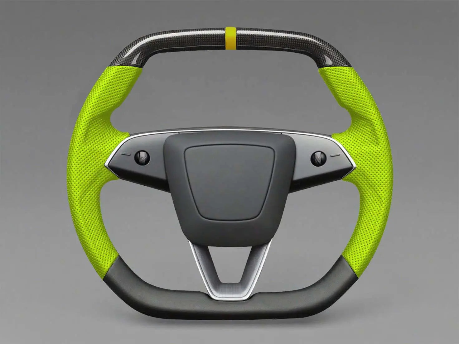 Yellowish-green Leather Carbon Fiber Customize Tesla mode 3 highland Steering Wheel - Super Enhancer(2023.9+) Axeco