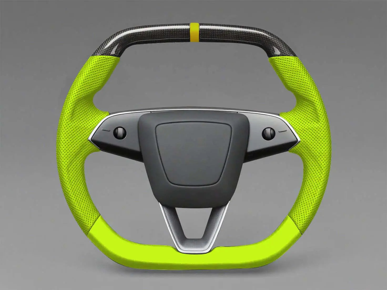 Yellowish-green Leather Carbon Fiber Customize Tesla mode 3 highland Steering Wheel - Super Enhancer(2023.9+) Axeco