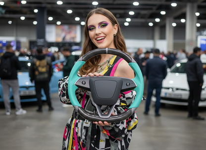 Mint green and ash Carbon Fiber Tesla Model 3 Highland Custom Steering Wheel -DYNA(2023.9) Axeco