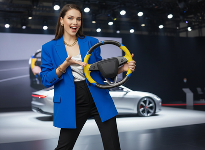 Yellow and blue Carbon Fiber Tesla Model 3 Highland Custom Steering Wheel -DYNA(2023.9) Axeco